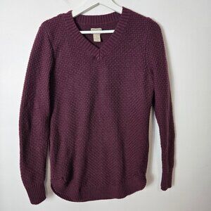 Duluth Trading Co Women's Size S Lamswool Textured V-Neck Pullover Sweater Wine